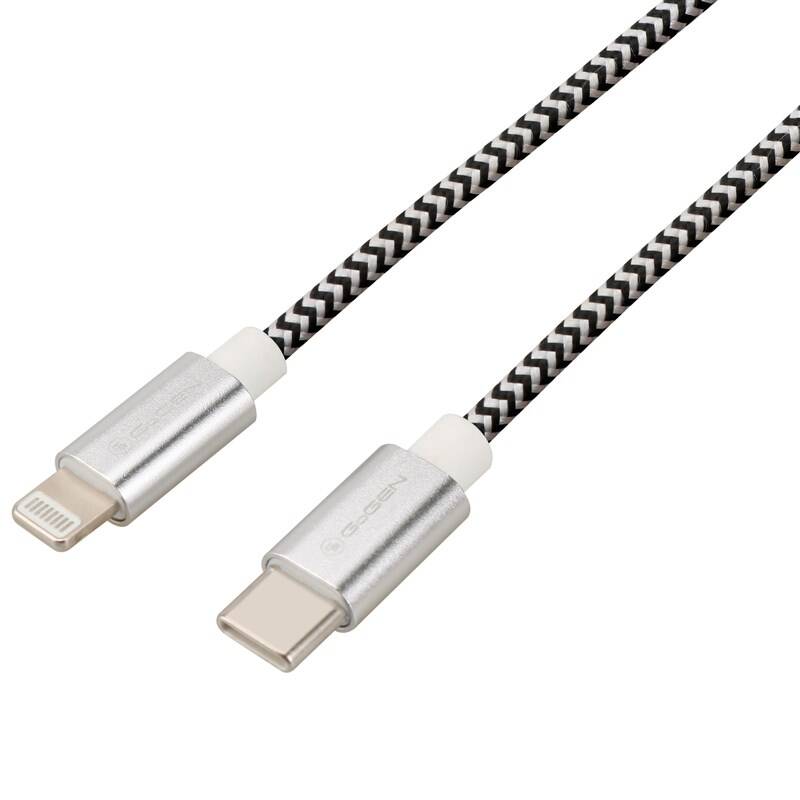 Kábel GoGEN USB-C / Lightning, 1m, opletený (USBC8P100MM24) strieborný