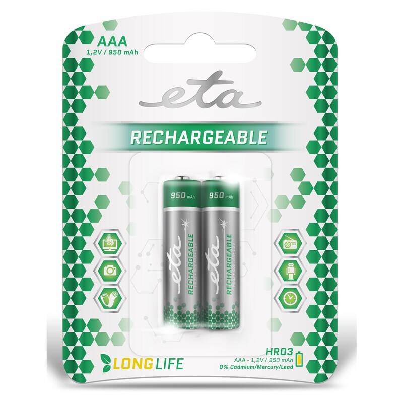 Batéria nabíjacia ETA AAA, HR03, 950mAh, Ni-MH, blister 2ks (R03CHARGE9502)