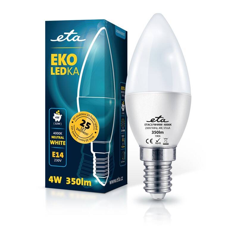 LED žiarovka ETA EKO LEDka sviečka 4W, E14, neutrálna biela (C37W4NW)