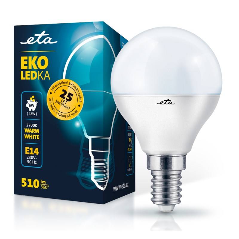LED žiarovka ETA EKO LEDka mini globe 6W, E14, teplá bílá (ETAP45W6WW01)