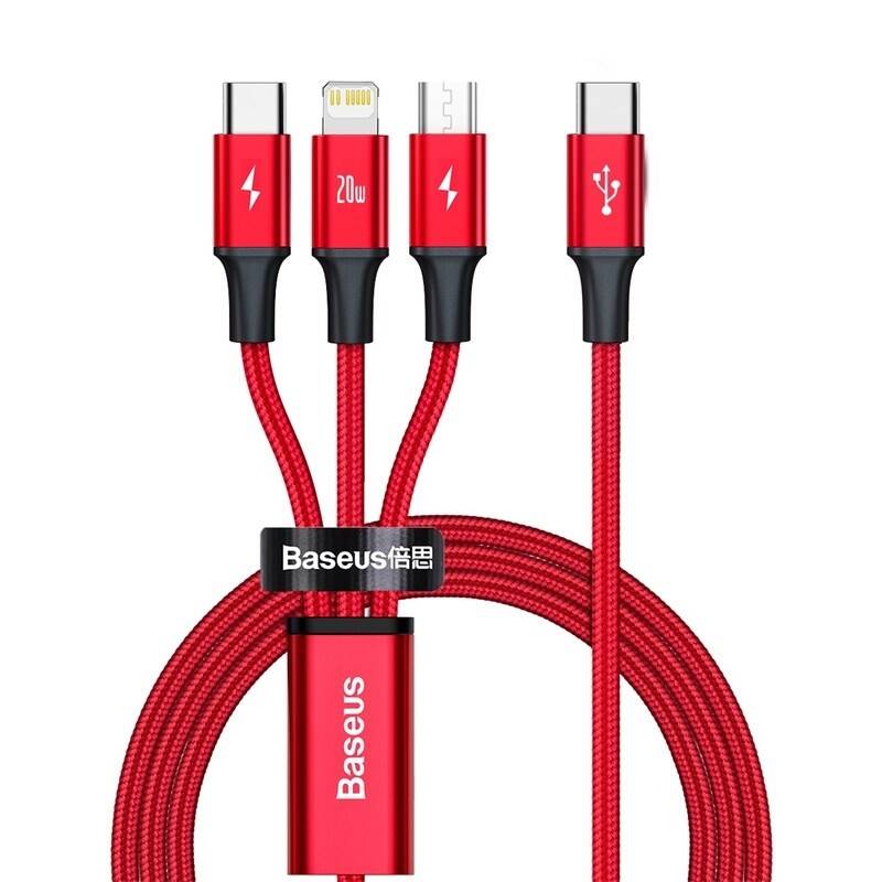 Obrázok Baseus Rapid Series 3v1 USB-C (USB-C/Lightning/USB-C) PD 20W 1,5m (CAMLT-SC09) červený