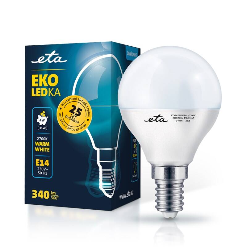 LED žiarovka ETA EKO LEDka mini globe 4W, E14, teplá bílá (ETAP45W4WW01)