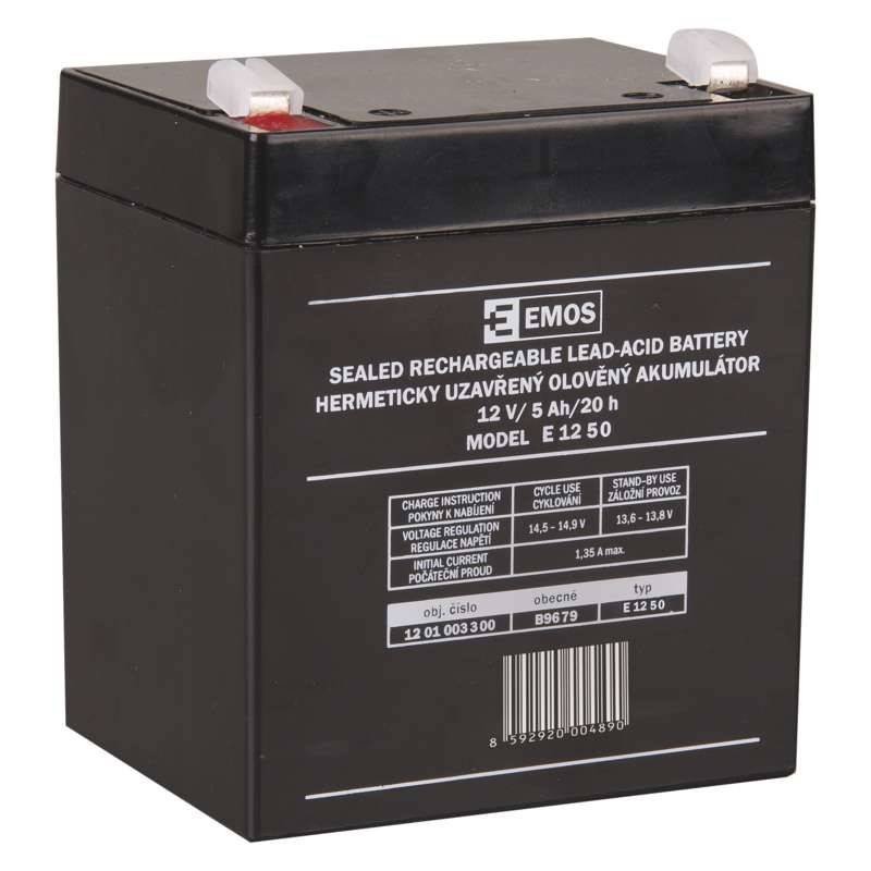 Olovený akumulátor EMOS bezúdržbový 12 V/5Ah, faston 6,3 mm (B9679)