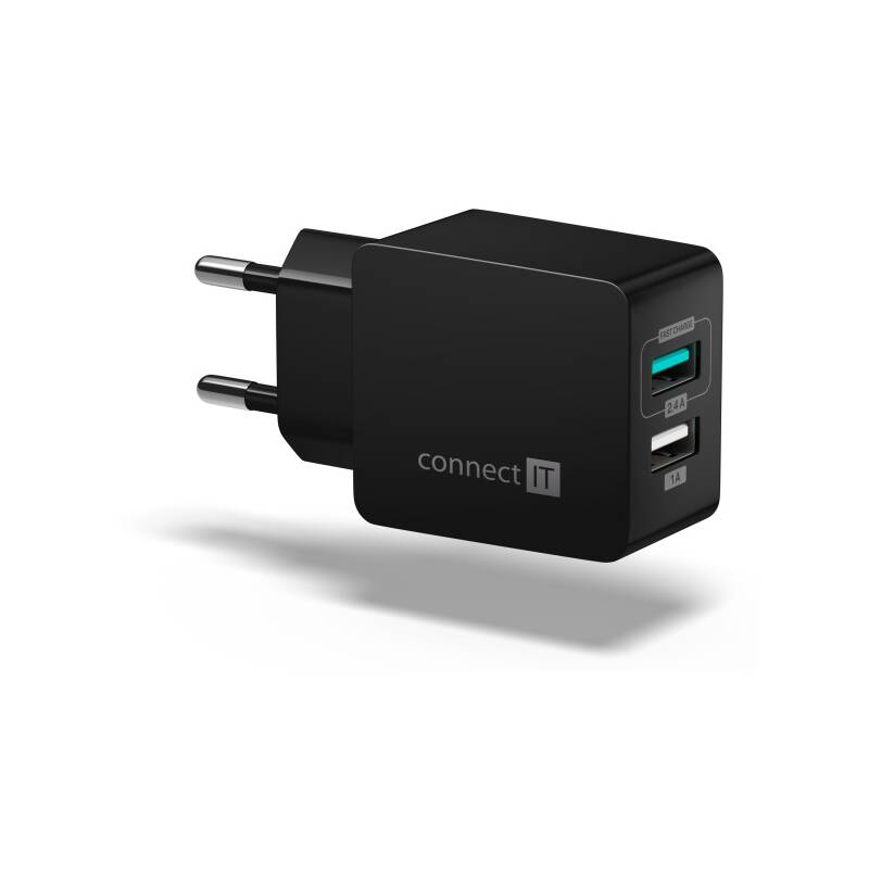 Nabíjačka do siete Connect IT Fast Charge 2x USB, 3,4A s funkcí rychlonabíjení (CWC-2015-BK) čierna