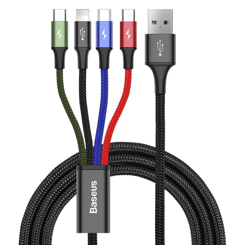 Kábel Baseus 4v1, USB/ USB-C, Lightning, 2x Micro USB, 1,2m (CA1T4-C01) čierny