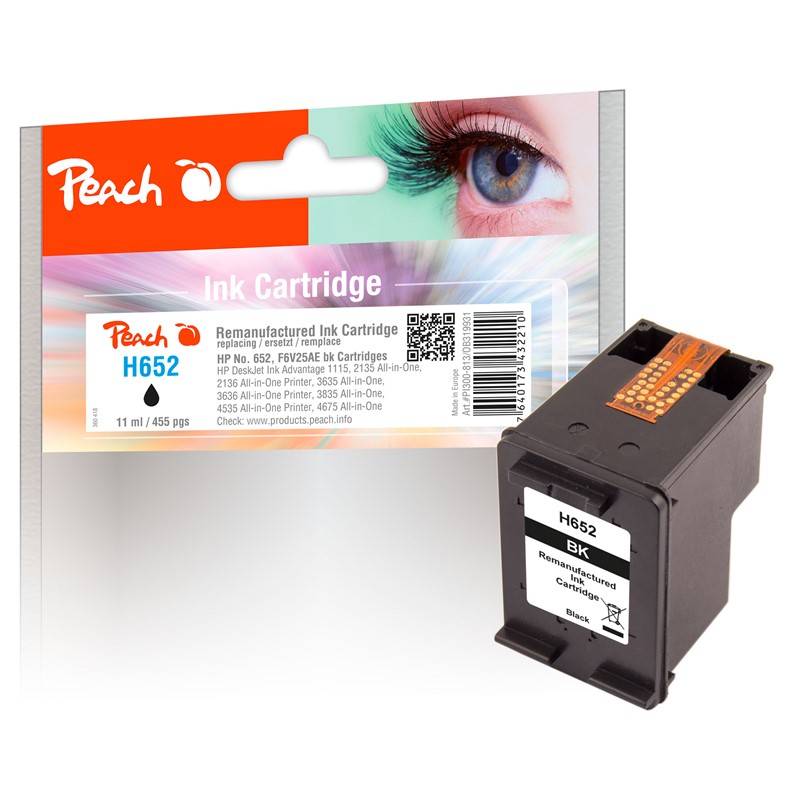 Cartridge Peach HP 652, kompatibilný (319931) čierna