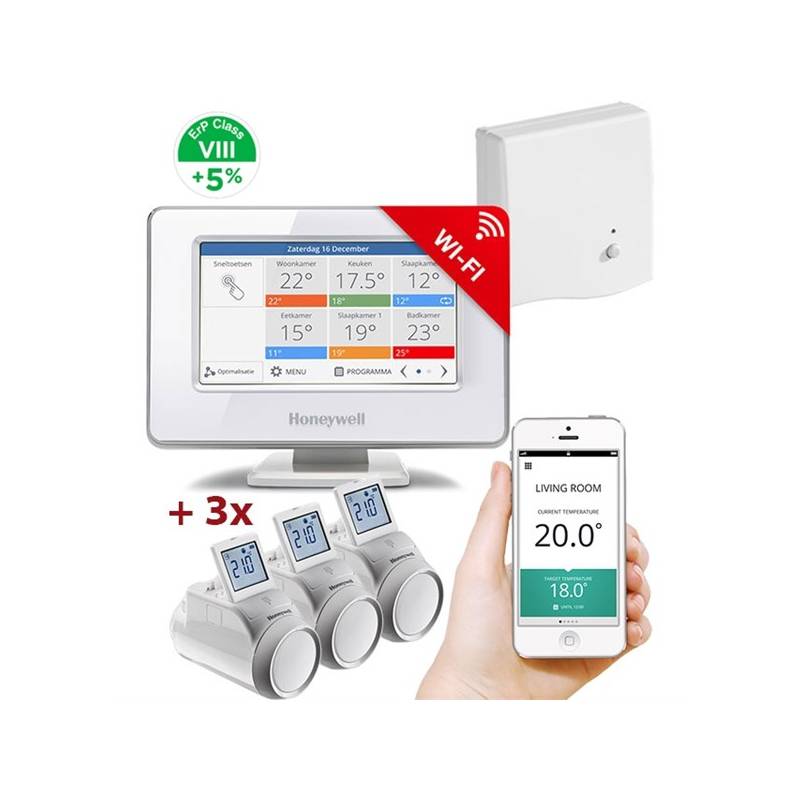 Obrázok Honeywell Evohome Starter Set 3 CZ, Evohome Touch WiFi + 3x termohlavice + BDR91, +5% ErP 8, ATP921_EE2