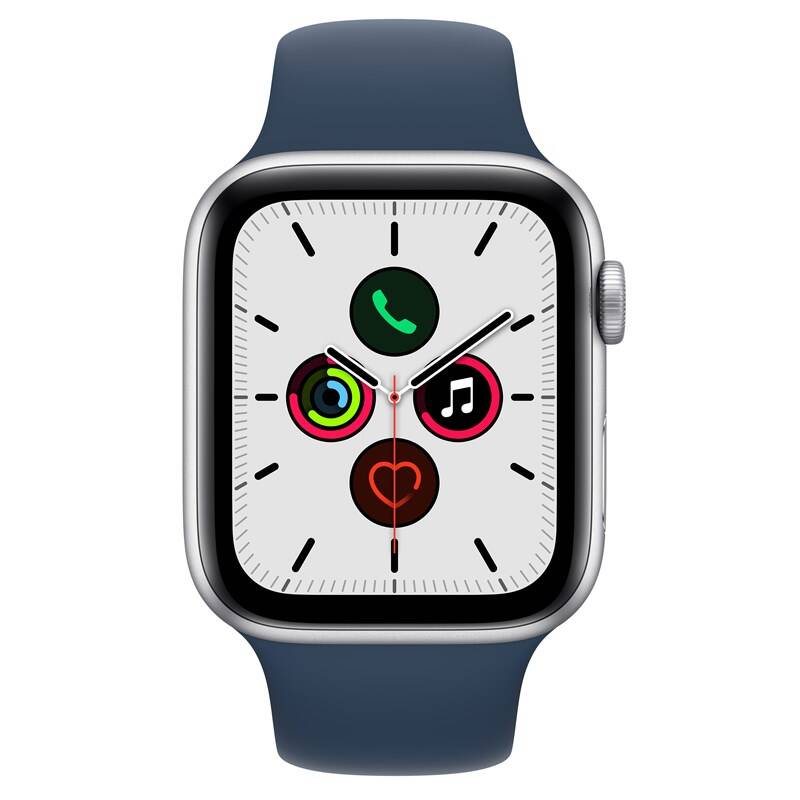 Obrázok Apple Watch SE GPS, 44mm púzdro zo strieborného hliníka - hlbokomorsko modrý športový remienok (MKQ43VR/A)