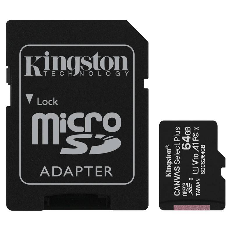 Pamäťová karta Kingston Canvas Select Plus MicroSDXC 64GB UHS-I U1 (100R/10W) + adapter (SDCS2/64GB)