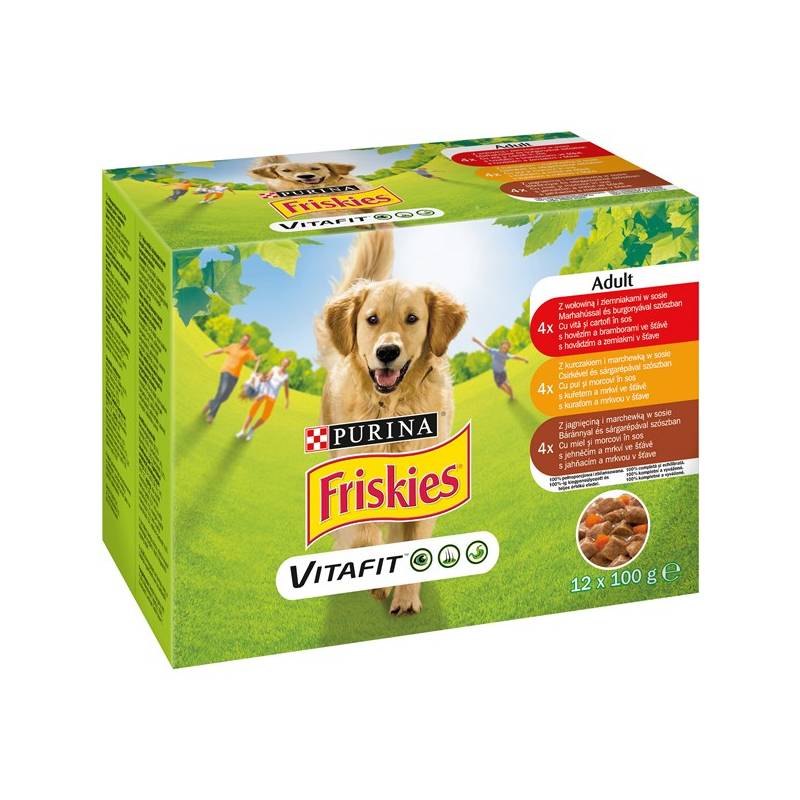 Obrázok FRISKIES Adult výběr s hovězím, kuřetem a jehněčím ve šťávě 12 x 100g