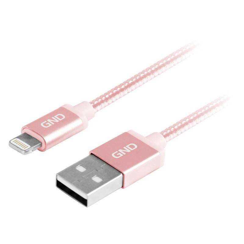 Kábel GND USB / lightning MFI, 1m, opletený (LIGHTN100MM09) ružový