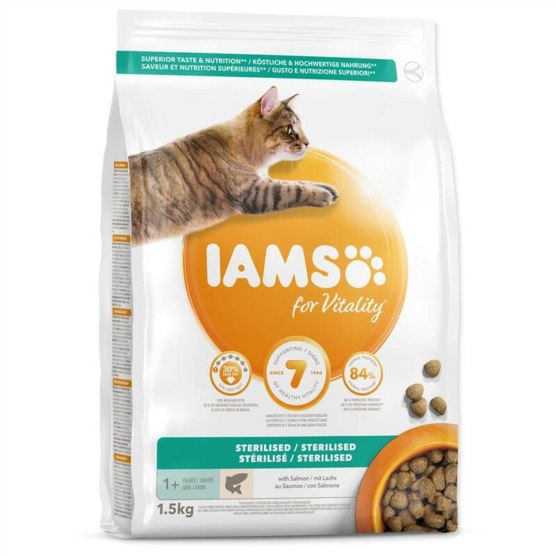 Obrázok Iams Cat Adult Sterilized Salmon 1,5kg