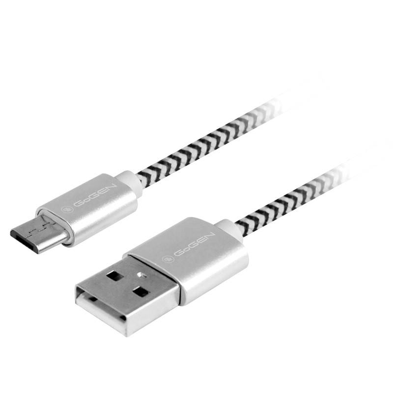 Kábel GoGEN USB / micro USB, 2m, opletený (MICUSB200MM24) strieborný
