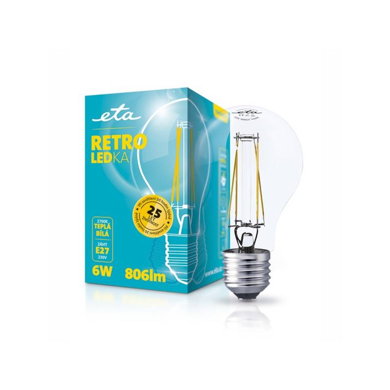 LED žiarovka ETA RETRO LEDka klasik, 6W, E27, teplá biela (ETA789090006)