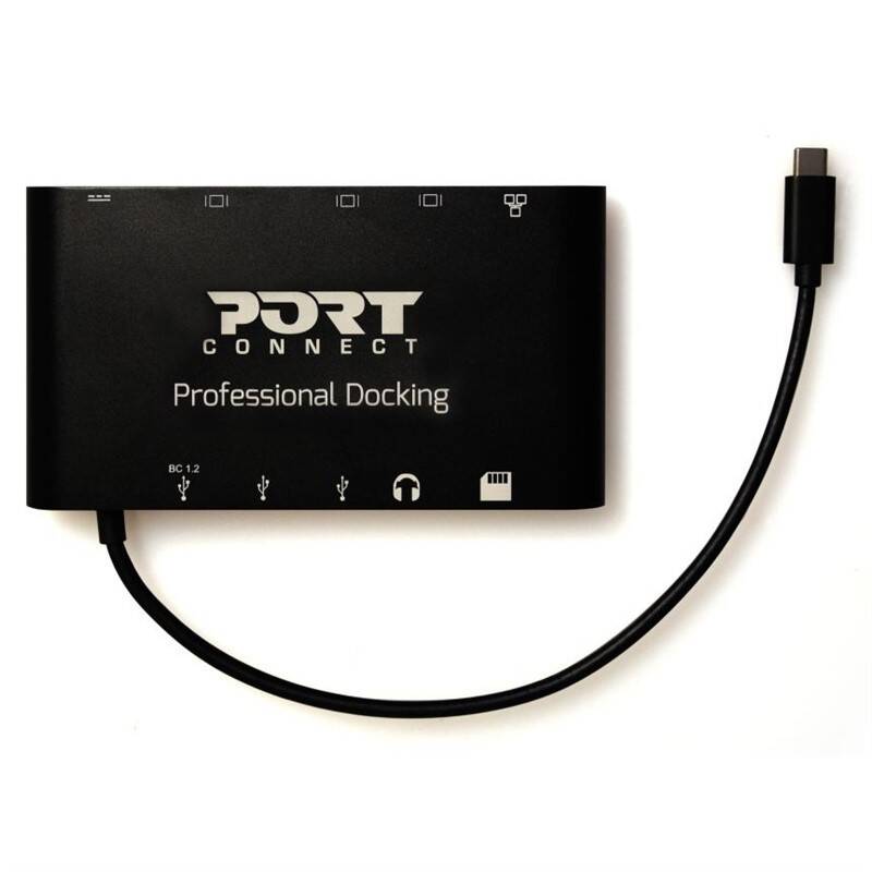 Obrázok PORT CONNECT Dokovací stanice 8v1 ,LAN, HDMI, mini Display Port, VGA, USB-C 60W, 3x USB-A,