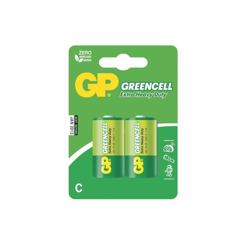 Obrázok Zinkochloridová baterie GP Greencell R14 (C), 2 ks v blistru