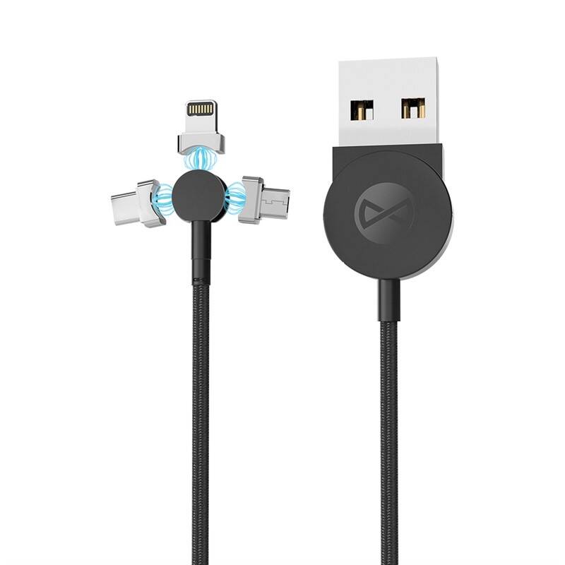 Kábel Forever Core 3v1 magnetický, USB/Micro USB, Lightning, USB-C, 1m čierny