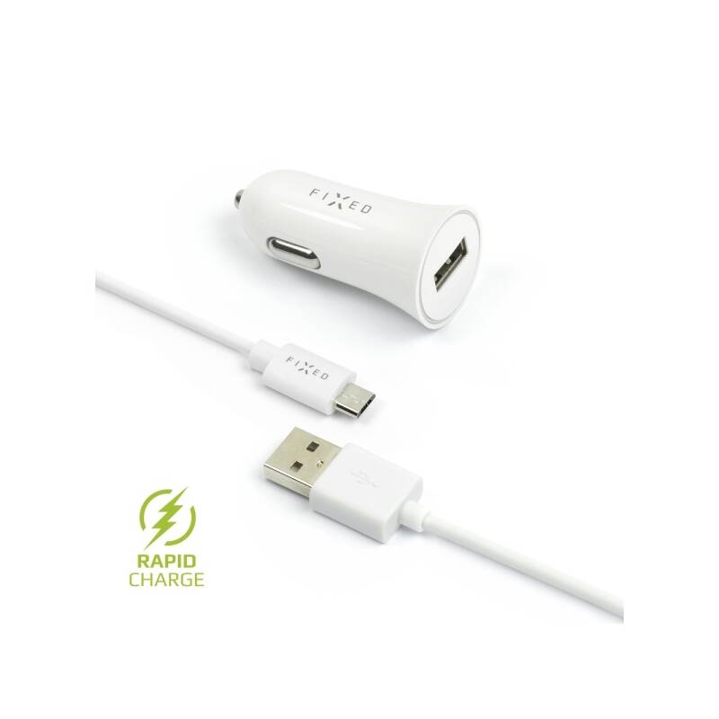 Adaptér do auta FIXED 1x USB, 2,4 A + micro USB kábel (FIXCC-UM-WH) biely