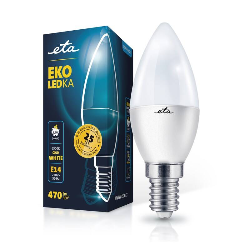 LED žiarovka ETA EKO LEDka svíčka 5,5W, E14, studená bílá (ETAC37W55CW01)