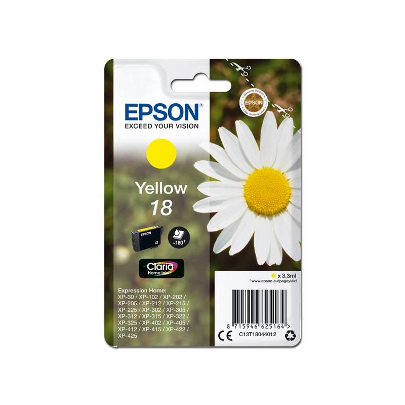 Obrázok Epson originál ink C13T18044012, T180440, yellow, 3,3ml, Epson Expression Home XP-102, XP-402, XP-405, XP-302