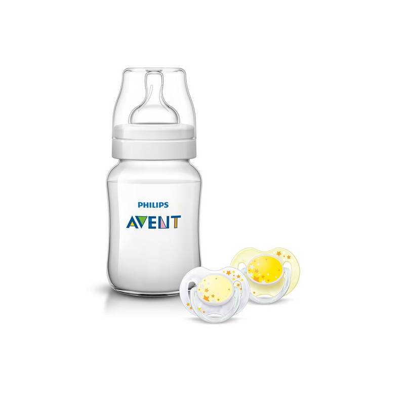 Obrázok Avent fľaša 260ml Klasik+ cumlík nočný 0-6m