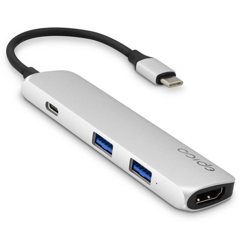 USB Hub Epico USB-C/4K HDMI, USB-C 3.0 PD 60W, 2x USB (9915112100008) strieborný