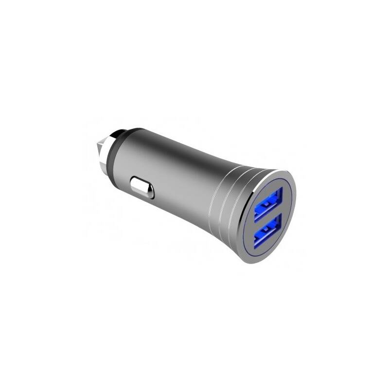 Adaptér do auta WG 2x USB QC 3.0 18+12W + USB-C kábel 1m (9767) strieborný/sivý