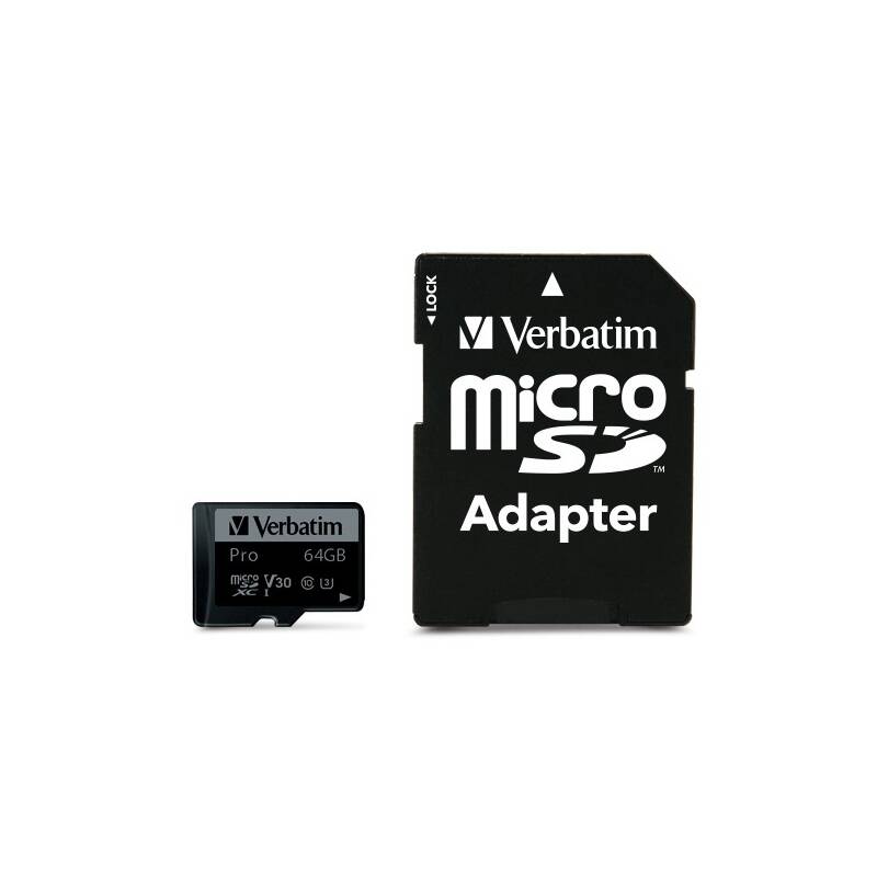 Pamäťová karta Verbatim Pro microSDXC 64GB UHS-I V30 U3 (90R/45W) + adaptér (47042)