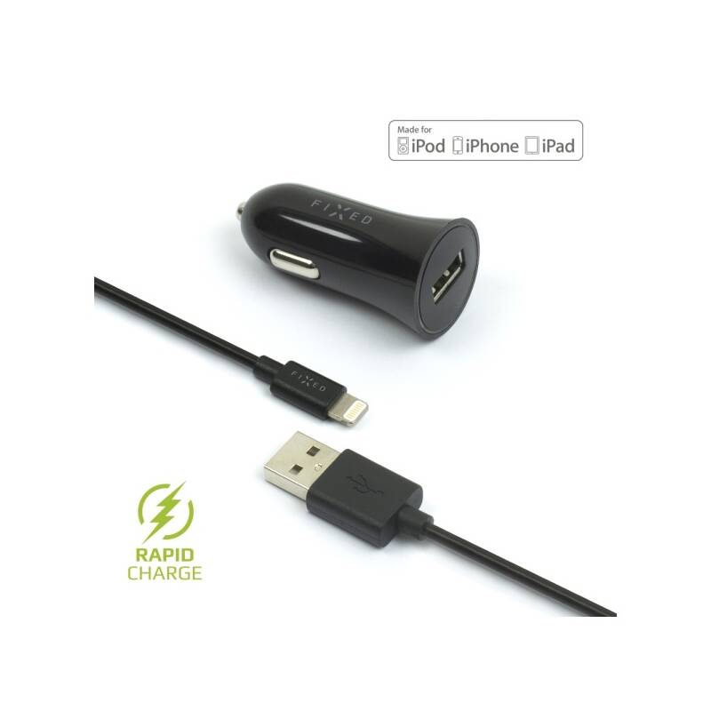 Adaptér do auta FIXED 1x USB, 2,4 A + Lightning kábel (FIXCC-UL-BK) čierny