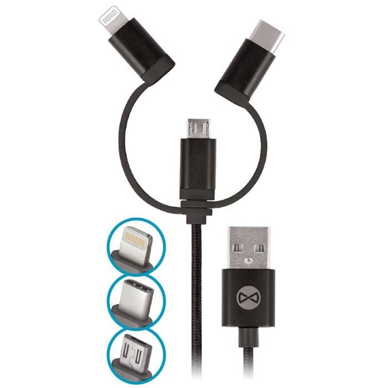 Kábel Forever 3v1, USB/Micro USB + Lightning + USB-C, 1m (T_01626) čierny
