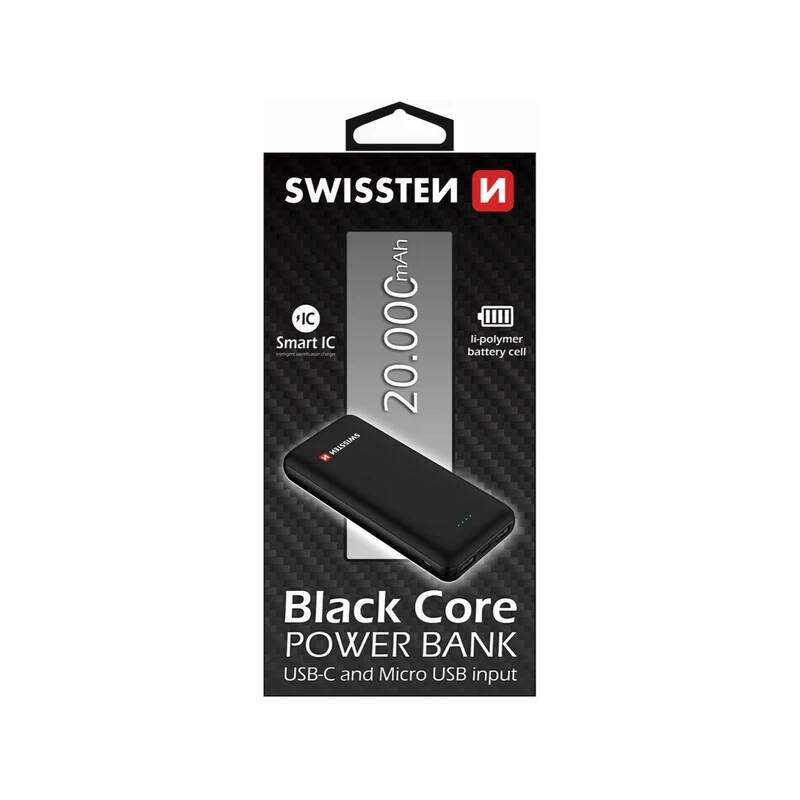 Obrázok Swissten Black Core Slim 20000mAh, USB-C (22013928) čierna