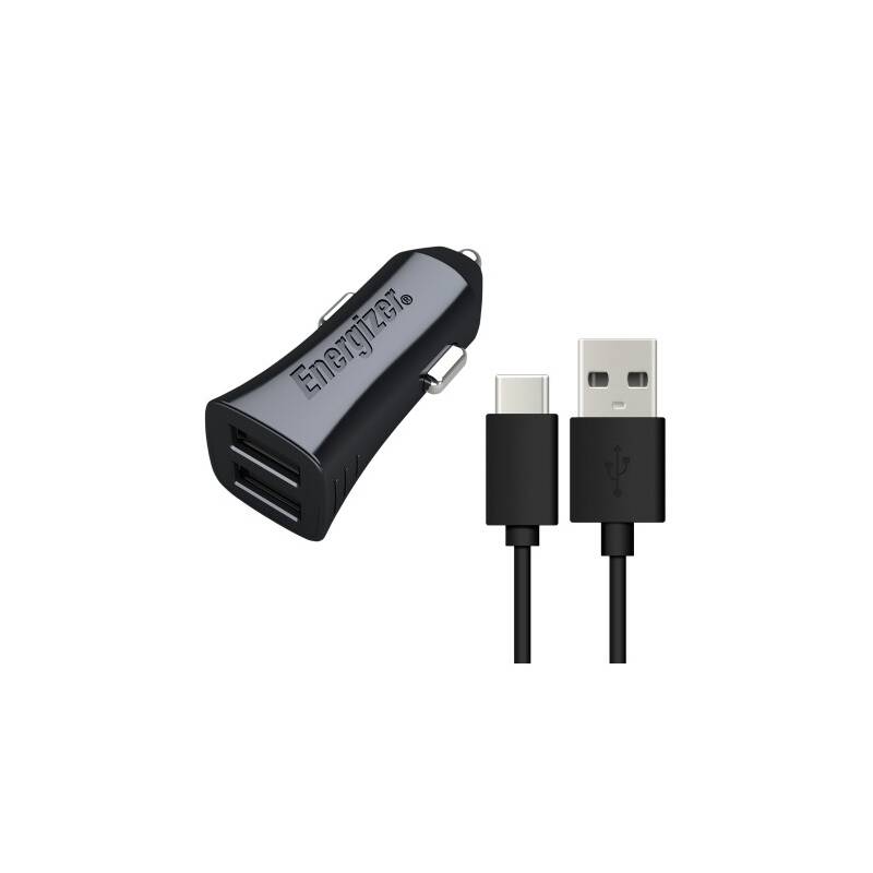 Obrázok Energizer 2x USB 3,4A s USB-C kabelem (DCA2CUC23) čierny