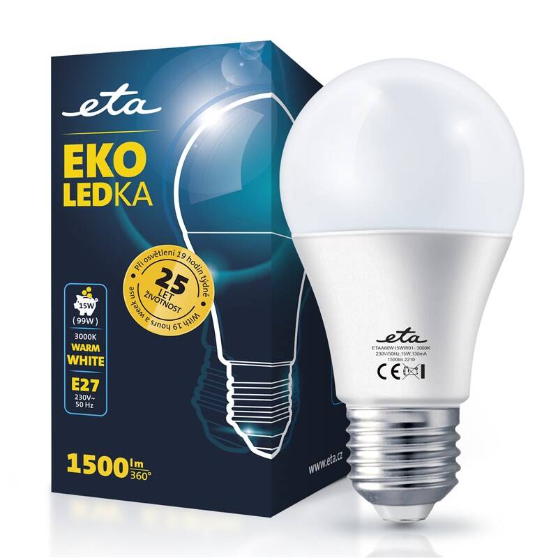 LED žiarovka ETA EKO LEDka klasik 15W, E27, teplá bílá (ETAA60W15WW01)