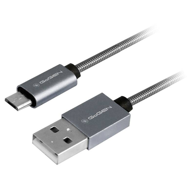 Kábel GoGEN USB / micro USB, 1m, ocelový, opletený (MICUSB100MM22) Titanium