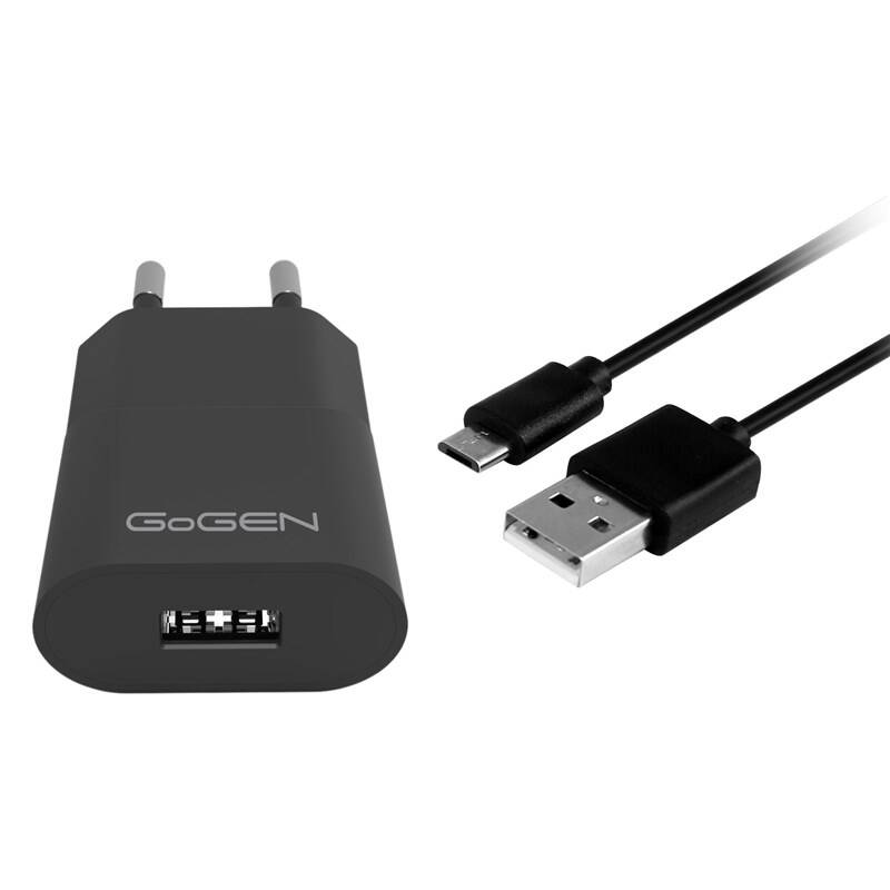 Nabíjačka do siete GoGEN ACH 103 MC, 1x USB 1A + microUSB kábel 1m (ACH103MCB) čierna