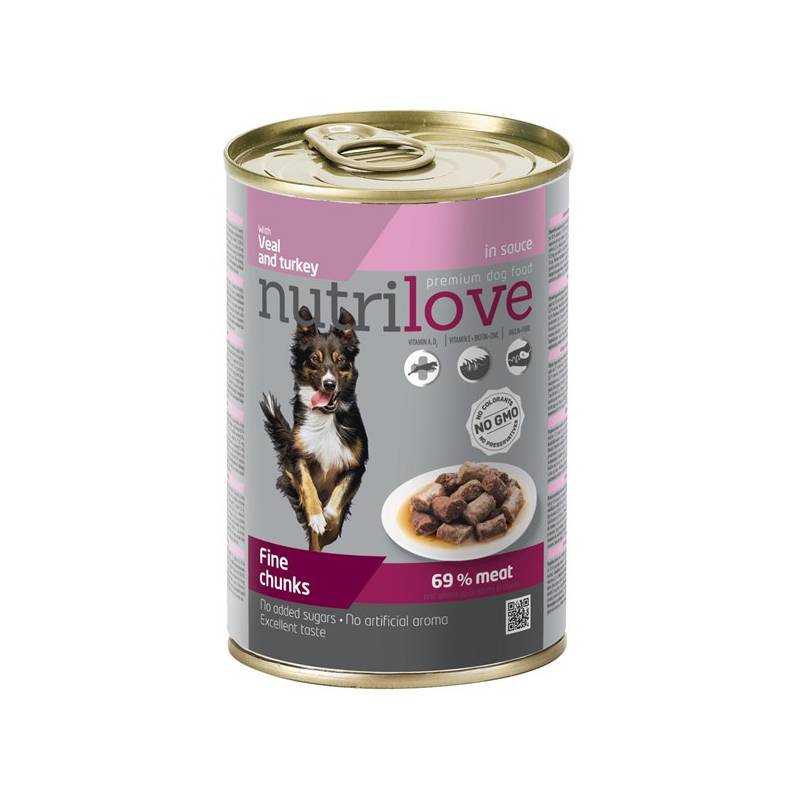 Obrázok Nutrilove Dog chunks Veal + Turkey sauce 415g