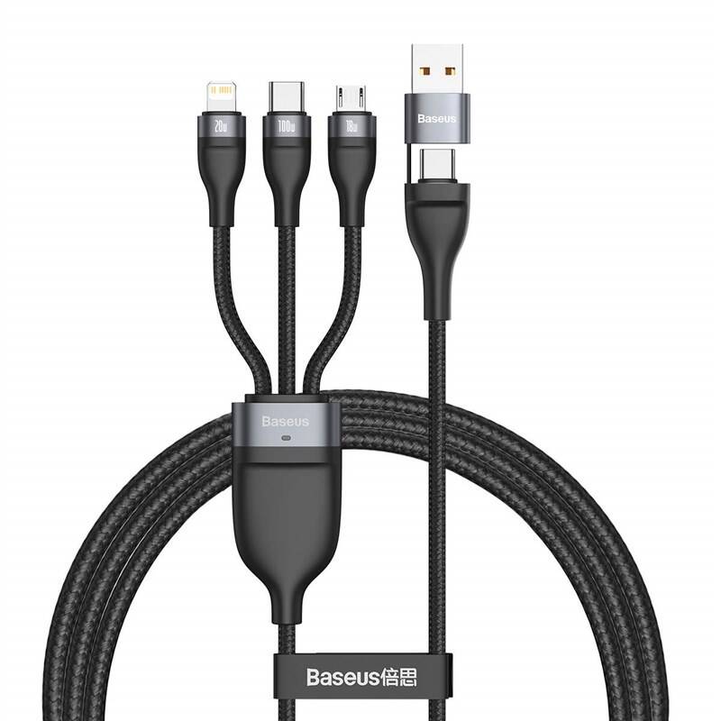 Kábel Baseus Flash Series 3v2, USB/USB-C na MicroUSB/Lightning/USB-C 100W, 1,2m (CA2T3-G1) čierny