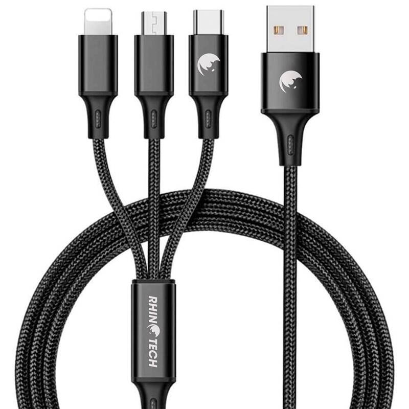 Obrázok RhinoTech 3v1, USB/Micro USB, Lightning, USB-C, 1,2 m (RTACC321) čierny