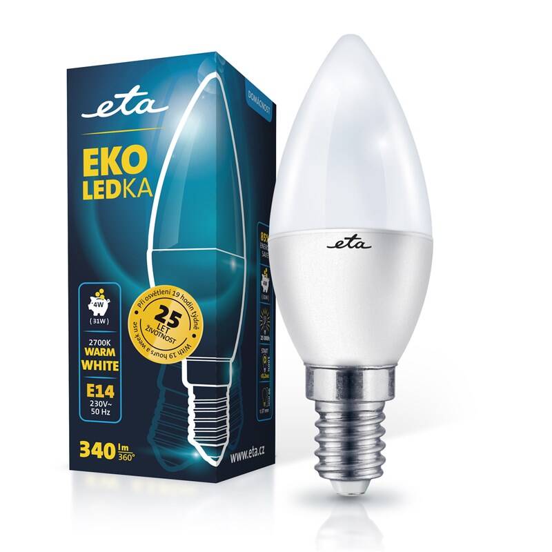 LED žiarovka ETA EKO LEDka sviečka 4W, E14, teplá biela (ETAC37W4WW01)