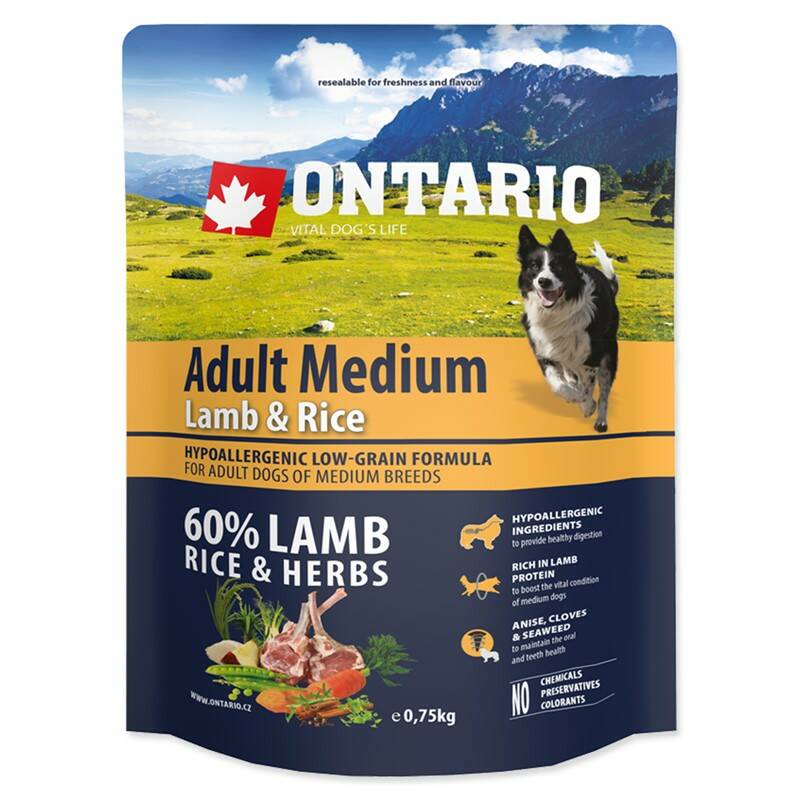 Obrázok ONTARIO Adult Medium Lamb & Rice 0,75 kg