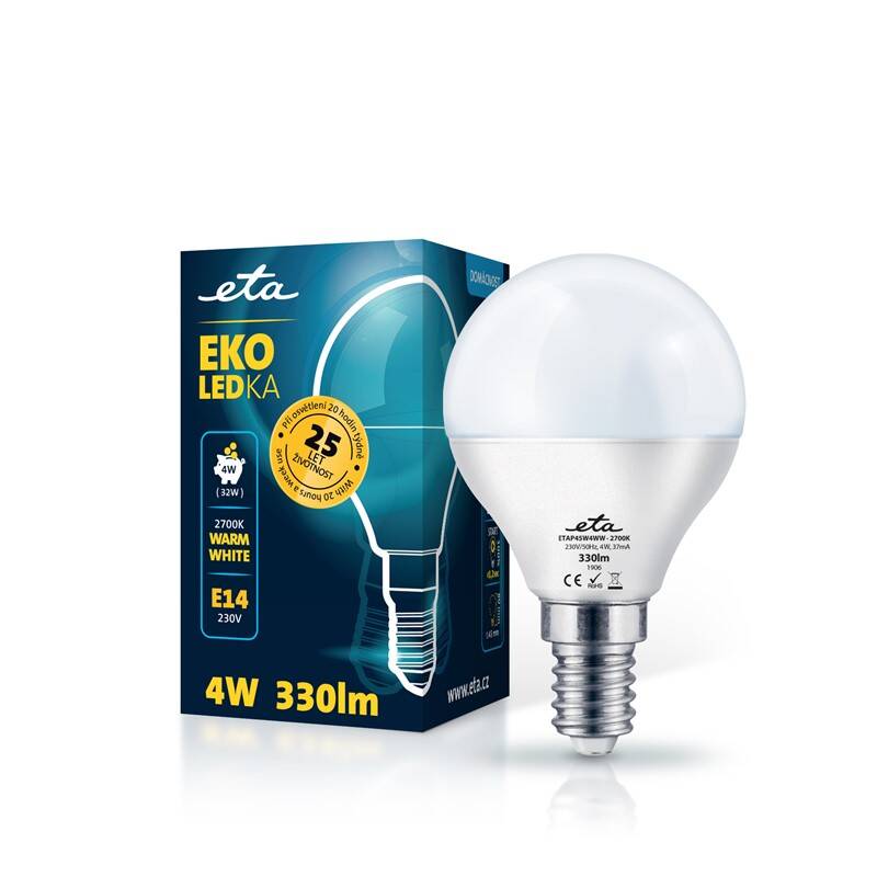 Obrázok ETA EKO LEDka mini globe 4W, E14, teplá bílá (P45W4WW)