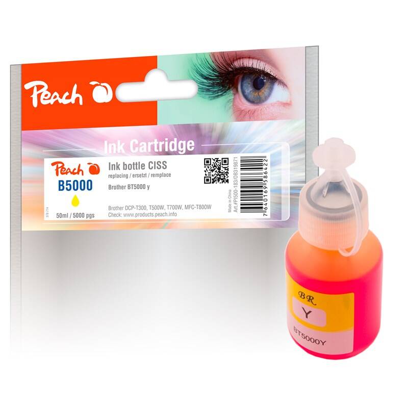 Obrázok Peach CISS BT5000, PI500-183, 50ml, kompatibilní (319871) žltá