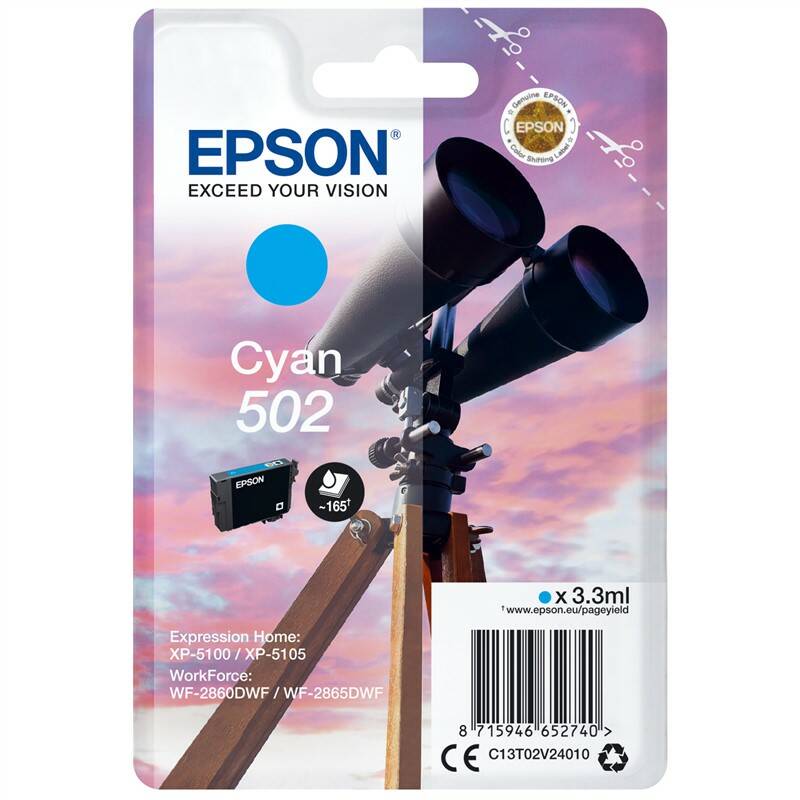 Obrázok EPSON singlepack,Cyan 502,Ink,standard C13T02V24010