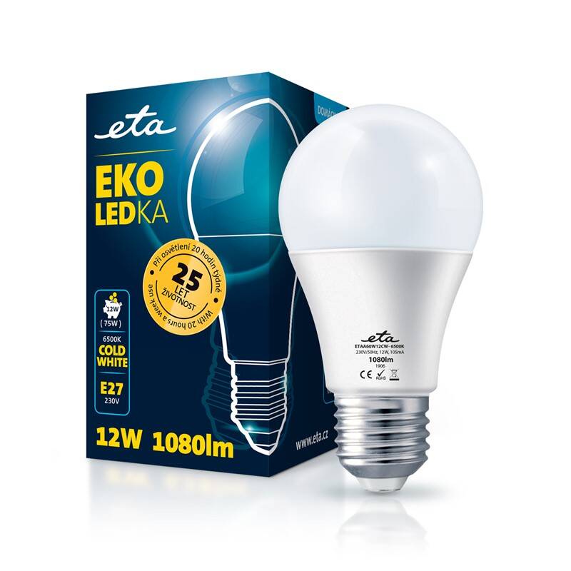 LED žiarovka ETA EKO LEDka klasik 12W, E27, studená biela (A60W12CW)