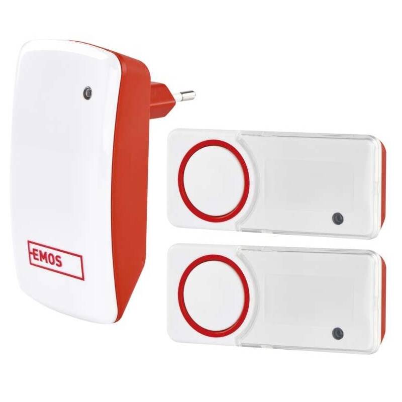 Zvonček bezdrôtový EMOS P5750.2T bezbatériový, 2 tlačidlá (P5750.2T) biely/červený