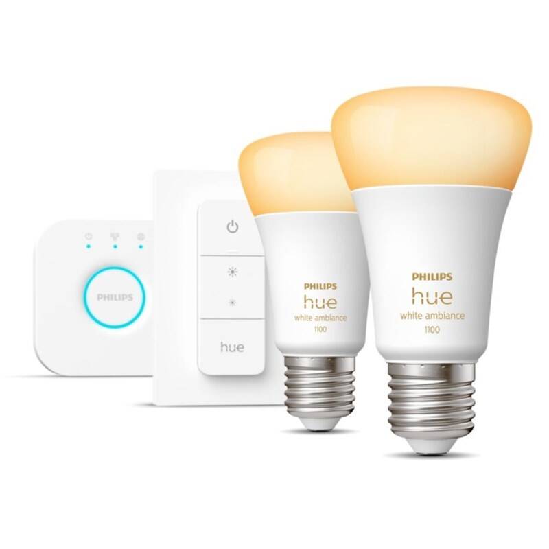 Obrázok Philips Hue Bluetooth, 8W, E27, White Ambiance (2ks) + bridge + Switch (8719514291812)