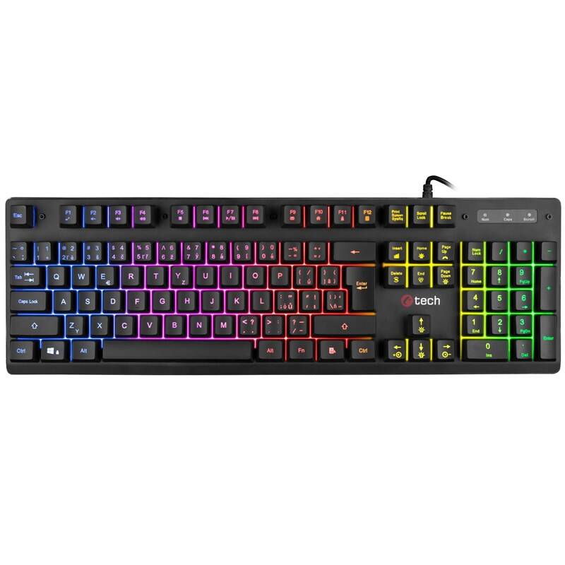 Obrázok C-TECH klávesnice herní polomechanická Iris (GKB-08), casual gaming, CZ/SK, duhové podsvícení, USB, GKB-08