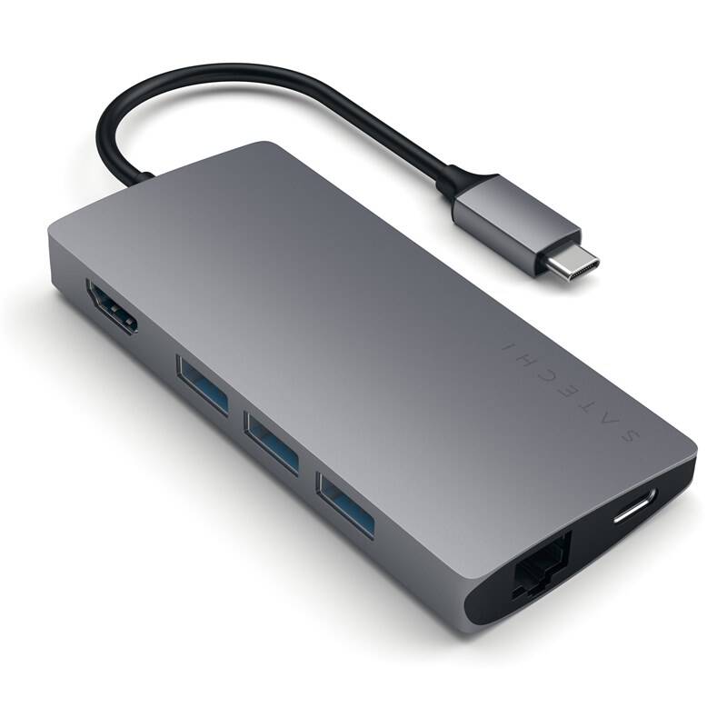 USB Hub Satechi USB-C Multi-Port Adapter (HDMI 4K, 3x USB 3.0, USB-C, MicroSD, SD, Ethernet V2) (ST-TCMA2M) sivá