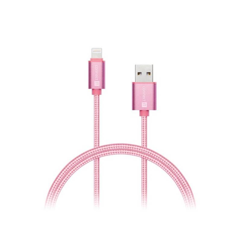 Kábel Connect IT Wirez Premium Metallic USB/Lightning, 1m (CI-970) ružový