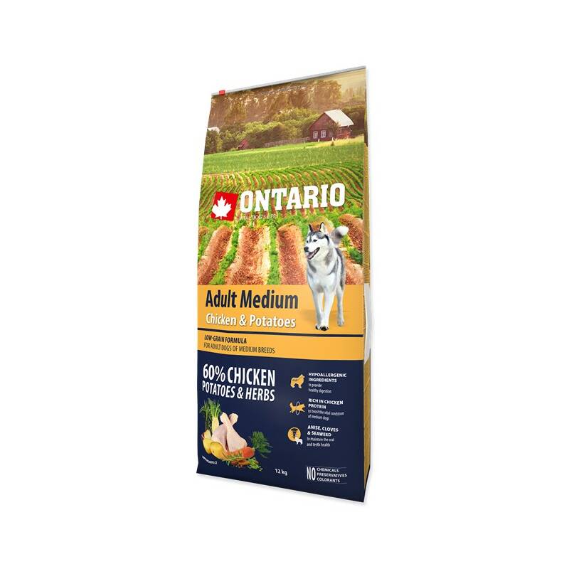 Obrázok ONTARIO Dog Adult Medium Chicken & Potatoes & Herbs 12 kg